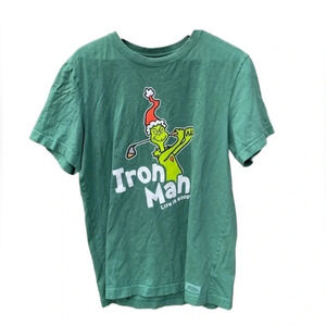 LIFE is Good women's medium green Grinch T-shirt, Iron Man